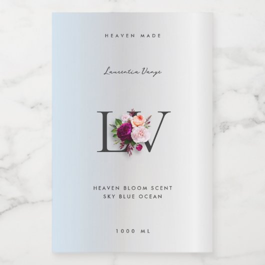Étiquette Pour Bocaux Moderne Elegant Silver Monogramme Floral Rose Beau (Étiquettes simples)