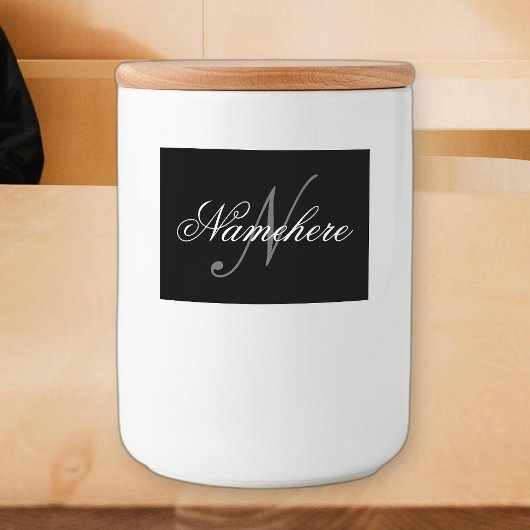 Étiquette Pour Bocaux Monogramme de nom noir et blanc personnalisé uniqu