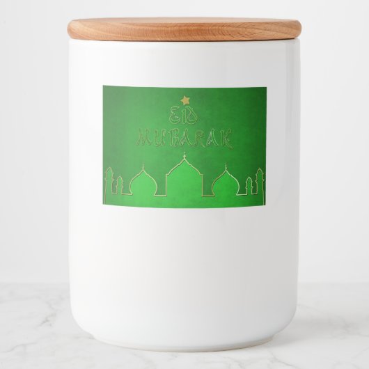 Étiquette Pour Bocaux Mosquée verte de l'or de l'Aïd Moubarak (Devant)