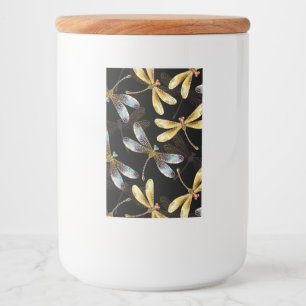 Étiquette Pour Bocaux Motif sans couture avec libellules d'or