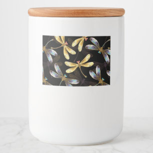 Étiquette Pour Bocaux Motif sans couture avec libellules d'or