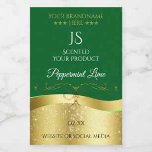 Étiquette Pour Bocaux Noble Wavy Gold Décor Vert foncé Monogramme Étique
