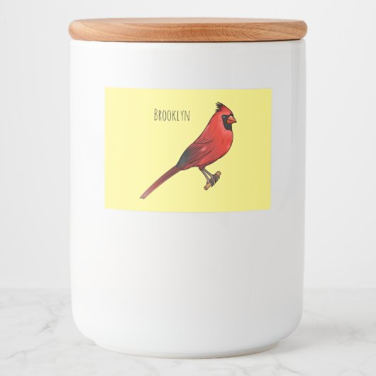 Étiquette Pour Bocaux Northern cardinal bird cartoon illustration (Devant)