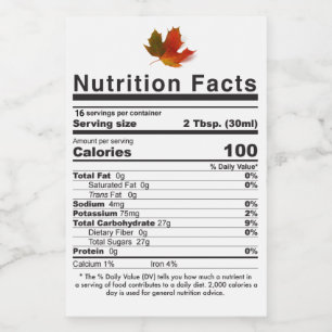Étiquette Pour Bocaux NOUVEAU 2020 Feuille de sirop d'érable - Nutrition