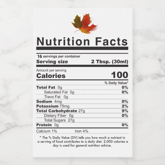 Étiquette Pour Bocaux NOUVEAU 2020 Feuille de sirop d'érable - Nutrition (Étiquettes simples)