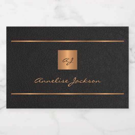 Étiquette Pour Bocaux Or noir initiales personnalisées nom script (Étiquettes simples)