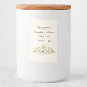 Étiquette Pour Bocaux Paons vintage monogramme or faux ivoire BG