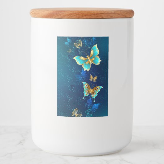 Étiquette Pour Bocaux Papillons d'or sur un Arrière - plan bleu (Devant)