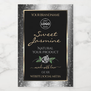 Étiquette Pour Bocaux Parties scintillant d'argent floral noir produit É