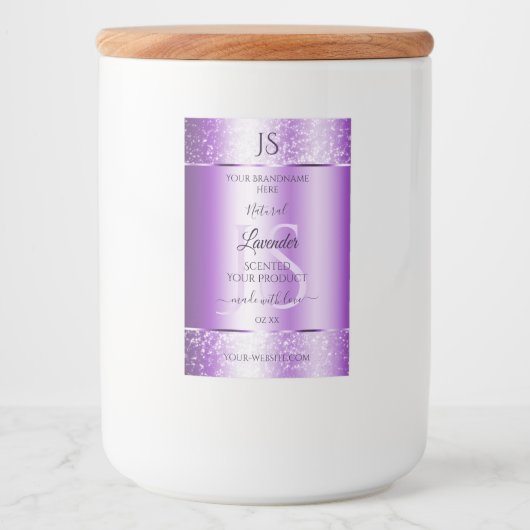 Étiquette Pour Bocaux Parties scintillant douce violet moderne Monogramm (Devant)