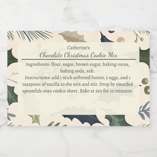 Étiquette Pour Bocaux Pine Branches Holly Leaves Christmas Baking Mix (Étiquettes simples)
