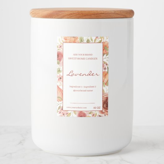 Étiquette Pour Bocaux Produit d'ingrédients brun rouge floral (Devant)