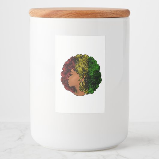 Étiquette Pour Bocaux Rasta femme noire afro rouge jaune vert (Devant)