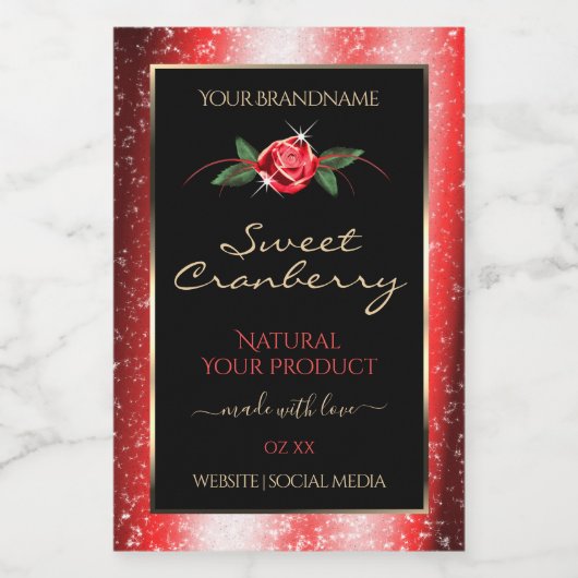 Étiquette Pour Bocaux Red Parties scintillant Stars Black Product Étique (Étiquettes simples)