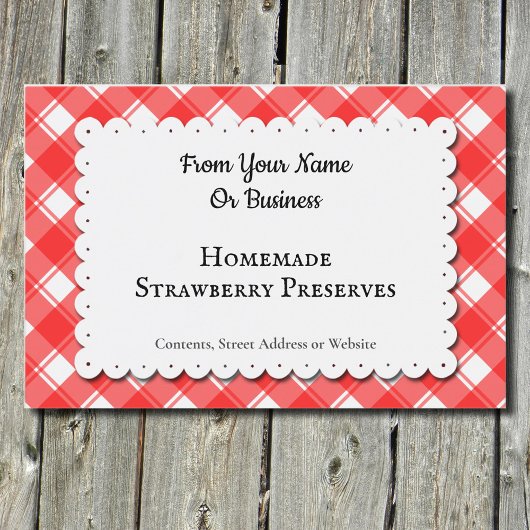 Étiquette Pour Bocaux Red White Gingham Plaid Custom Food Label