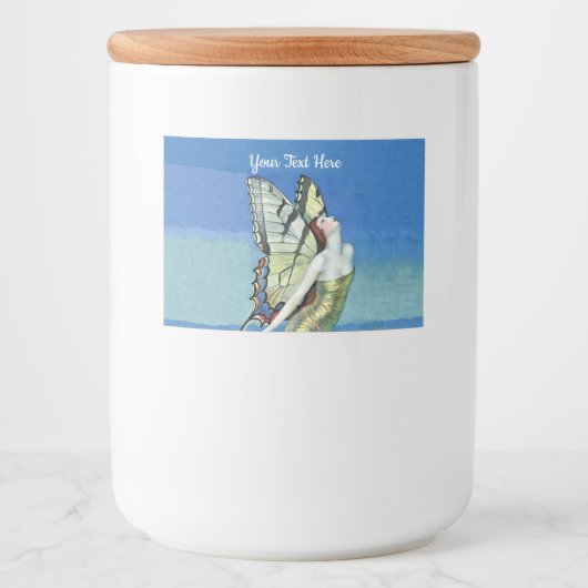 Étiquette Pour Bocaux Robe Or Fée Papillon Élégante sous ciel bleu (Devant)