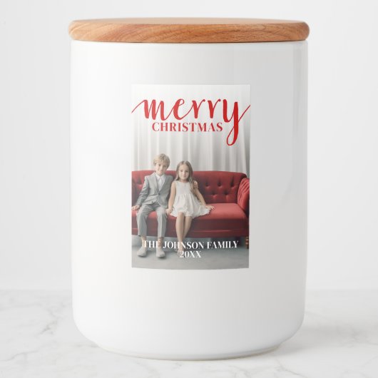 Étiquette Pour Bocaux Rouge Merry Calligraphie - vertical Photo blanc ty (Devant)