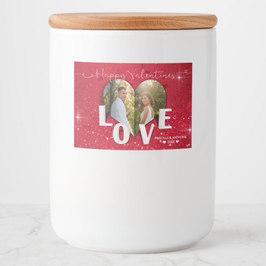 Étiquette Pour Bocaux Saint Valentin Coeur Photo Parties scintillant Rou (Devant)