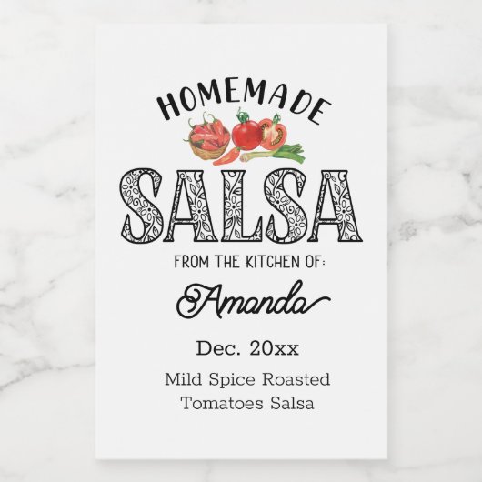 Étiquette Pour Bocaux Salsa Faite Maison de la Cuisine de Nom   (Étiquettes simples)