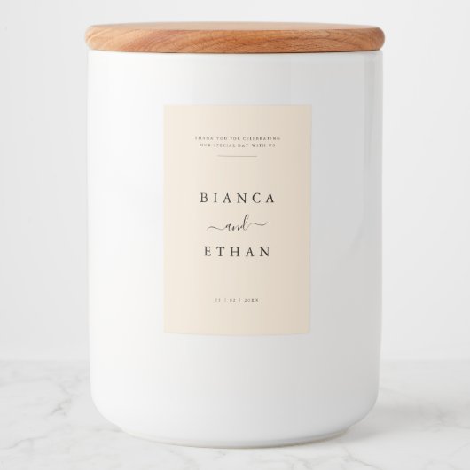 Étiquette Pour Bocaux Simple Elegant Mariage beige et noir (Devant)