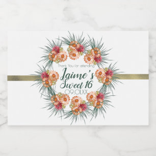 Étiquette Pour Bocaux Sweet sixteen Aquarelle Florale Pêche Vert