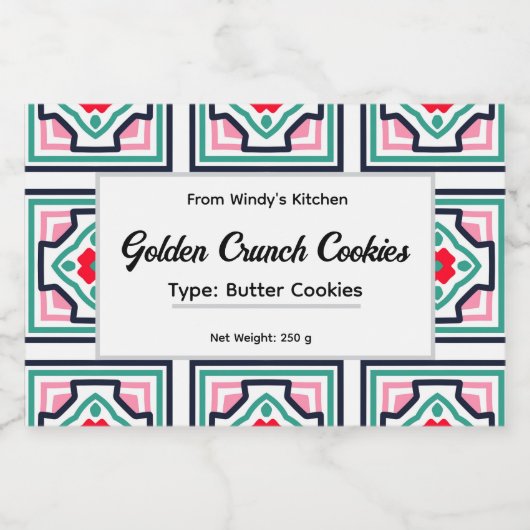 Étiquette Pour Bocaux Tile Pattern Custom Food Container Label Set (Étiquettes simples)