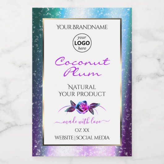 Étiquette Pour Bocaux Turquoise Parties scintillant violet blanc Étiquet (Étiquettes simples)