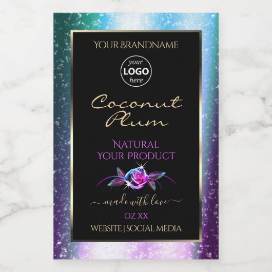 Étiquette Pour Bocaux Turquoise Parties scintillant violet noir Étiquett (Étiquettes simples)