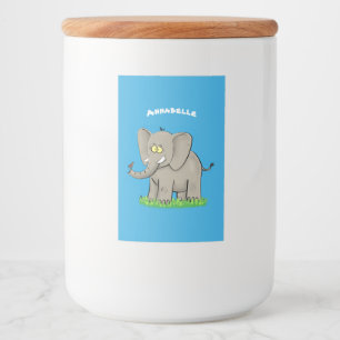 Étiquette Pour Bocaux Un joli éléphant drôle avec un oiseau sur le tronc