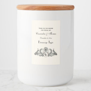 Étiquette Pour Bocaux Vintage Paons Monogramme Ivoire BG