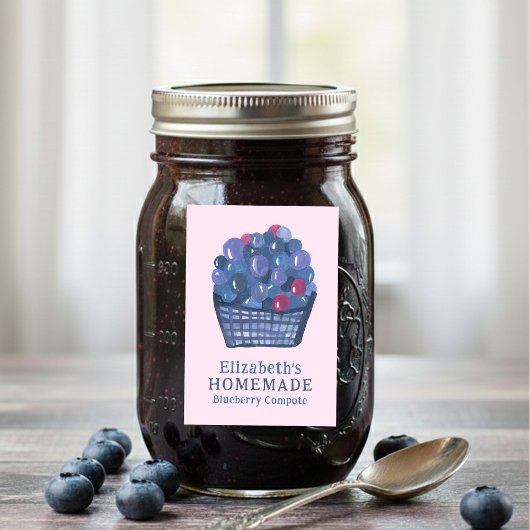 Étiquette Pour Bocaux Watercolor Blueberry Basket Custom Homemade Jam