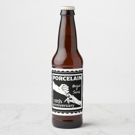 Étiquette Pour Bouteilles De Bière 18e anniversaire mariage porcelaine traditionnelle (Devant)