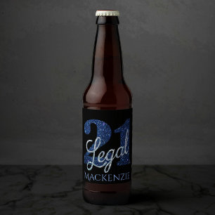 Étiquette Pour Bouteilles De Bière 21 et juridique Parties scintillant Blue Faux 21