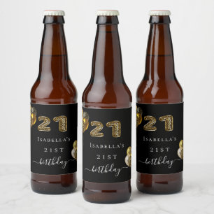 Étiquette Pour Bouteilles De Bière 21e anniversaire animal léopard noir or