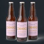 Étiquette Pour Bouteilles De Bière 21st Birthday Born 2002 Ajouter le nom Pink Grey<br><div class="desc">Anniversaire personnalisé ajoutez votre nom et étiquette de bière année. Modifiez le nom et l'année avec le modèle fourni. Un merveilleux article de fête d'anniversaire rose personnalisé. Plus de cadeaux et de fournitures de fête disponibles avec le design "normes de fixation" dans le magasin.</div>