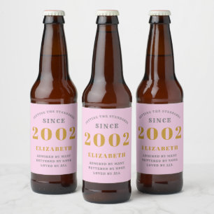 Étiquette Pour Bouteilles De Bière 21st Birthday Born 2002 Ajouter le nom Pink Grey