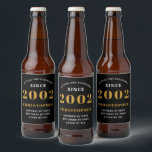 Étiquette Pour Bouteilles De Bière 21st Birthday Born 2002 Ajouter Nom Black Gold<br><div class="desc">Anniversaire personnalisé ajoutez votre nom et étiquette de bière année. Modifiez le nom et l'année avec le modèle fourni. Un merveilleux accessoire de fête d'anniversaire personnalisé. Plus de cadeaux et de fournitures de fête disponibles avec le design "normes de fixation" dans le magasin.</div>
