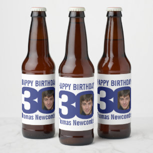 Étiquette Pour Bouteilles De Bière 30e anniversaire nom personnalisé marine bleu bla