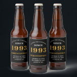 Étiquette Pour Bouteilles De Bière 30th Birthday Born 1993 Ajouter Nom Black Gold<br><div class="desc">Anniversaire personnalisé ajoutez votre nom et étiquette de bière année. Modifiez le nom et l'année avec le modèle fourni. Un merveilleux accessoire de fête d'anniversaire personnalisé. Plus de cadeaux et de fournitures de fête disponibles avec le design "normes de fixation" dans le magasin.</div>