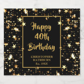 Étiquette Pour Bouteilles De Bière 40e anniversaire Brush Script Black Gold Stars (Étiquettes simples)