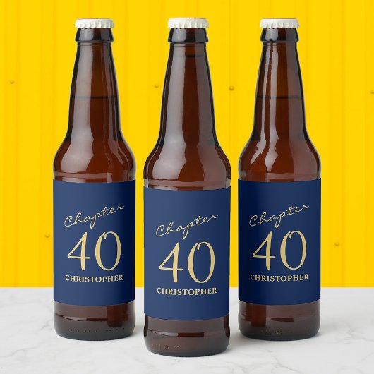 Étiquette Pour Bouteilles De Bière 40e anniversaire Chapitre 40 Or bleu