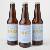 Étiquette Pour Bouteilles De Bière 40e anniversaire Nom 1983 Blue Grey Elegant Chic (Bouteilles)