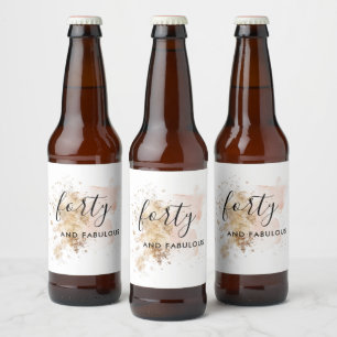 Étiquette Pour Bouteilles De Bière 40e anniversaire rose et or