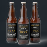 Étiquette Pour Bouteilles De Bière 40th Birthday Vintage Black Gold Ajouter un nom An<br><div class="desc">Pour ceux qui fêtent leur 40e anniversaire, nous avons le étiquette idéal de fête de la bière avec une sensation vintage. L'arrière - plan noir avec un design typographique vintage blanc et or est simple et élégant avec une touche rétro. Customisez facilement le texte de ce cadeau d'anniversaire en utilisant...</div>