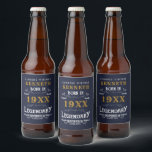 Étiquette Pour Bouteilles De Bière 40th Birthday Vintage blue Gold Ajouter un nom Ann<br><div class="desc">Pour ceux qui fêtent leur 40e anniversaire, nous avons le étiquette idéal de fête de la bière avec une sensation vintage. L'arrière - plan bleu avec un design typographique vintage blanc et or est simple et élégant avec une touche rétro. Customisez facilement le texte de ce cadeau d'anniversaire en utilisant...</div>