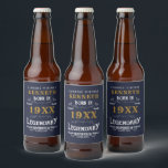 Étiquette Pour Bouteilles De Bière 40th Birthday Vintage blue Gold Ajouter un nom Ann<br><div class="desc">Pour ceux qui fêtent leur 40e anniversaire, nous avons le étiquette idéal de fête de la bière avec une sensation vintage. L'arrière - plan bleu avec un design typographique vintage blanc et or est simple et élégant avec une touche rétro. Customisez facilement le texte de ce cadeau d'anniversaire en utilisant...</div>