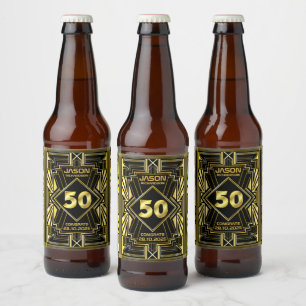 Étiquette Pour Bouteilles De Bière 50e anniversaire Art Déco Gold Black Great Gatsby