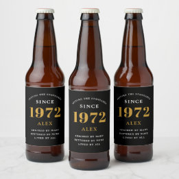 Étiquette Pour Bouteilles De Bière 50e anniversaire Nom 1972 Black Gold Elegant Chic
