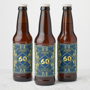 Étiquette Pour Bouteilles De Bière 60e anniversaire Art Déco Gold Blue Great Gatsby