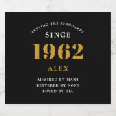 Étiquette Pour Bouteilles De Bière 60e anniversaire Nom 1962 Black Gold Elegant Chic (Étiquettes simples)